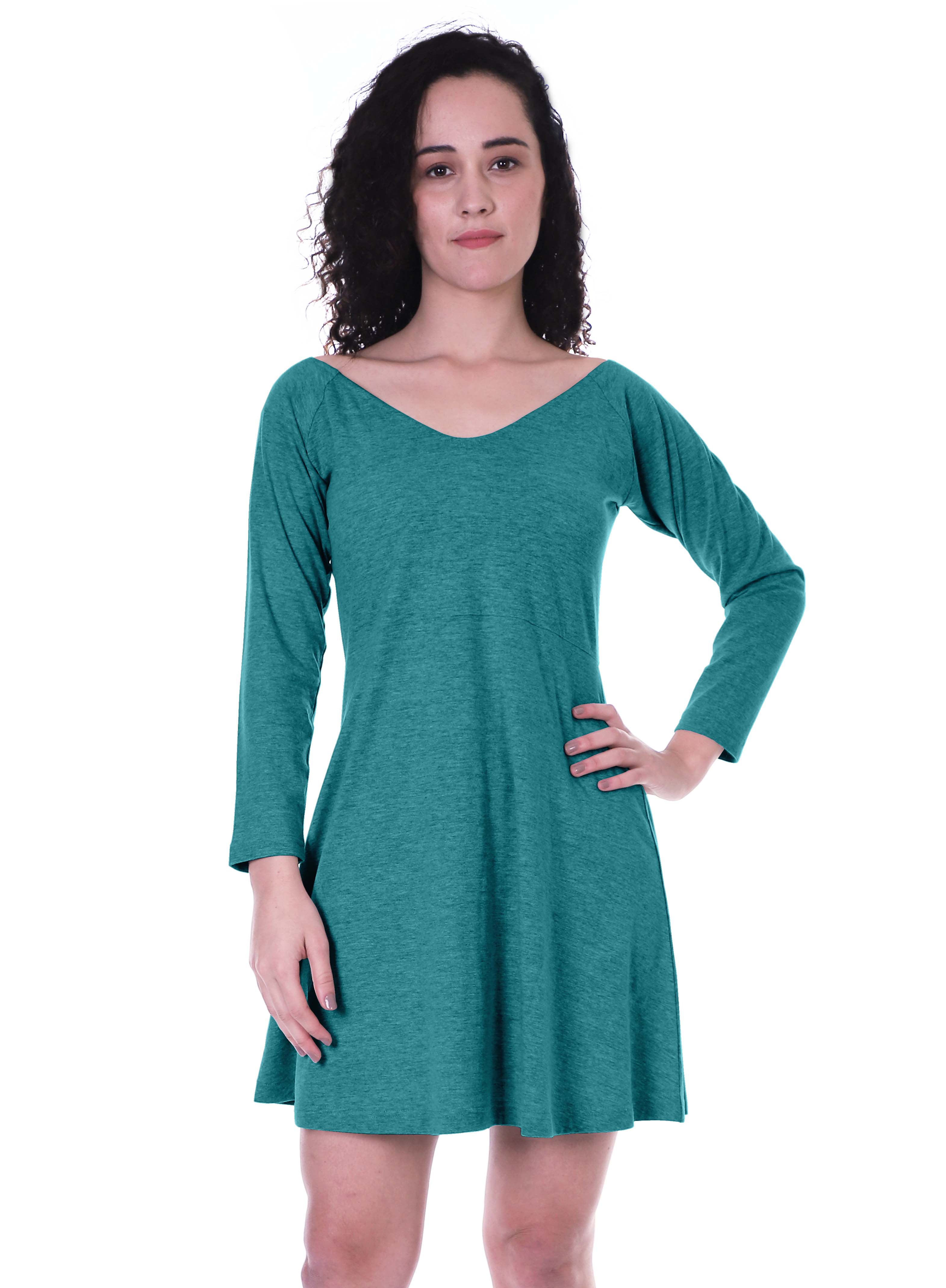 

Moomaya Womens Full Sleeve Shift Dress w V neck Cotton Casual Summer Dresses - X-Small чирок синього кольору