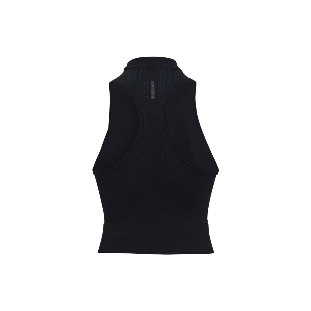Under Armour Rush Seamless Logo Print Solid Color Slim Fit Sports Tank Top Women Tops Black 1360822-001