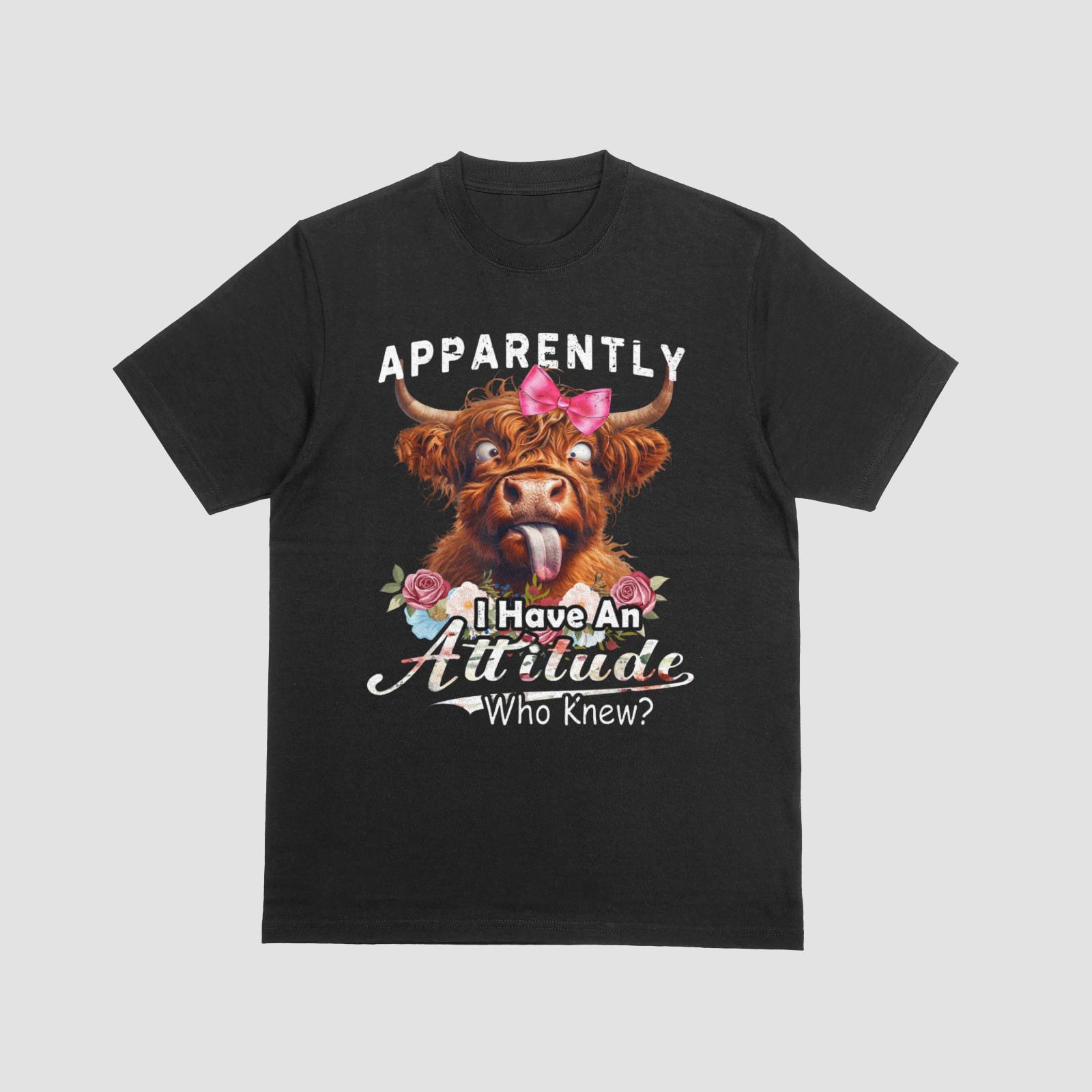 Apparently I Have an Attitude Funny Highland Cow T-Shirt XXXL