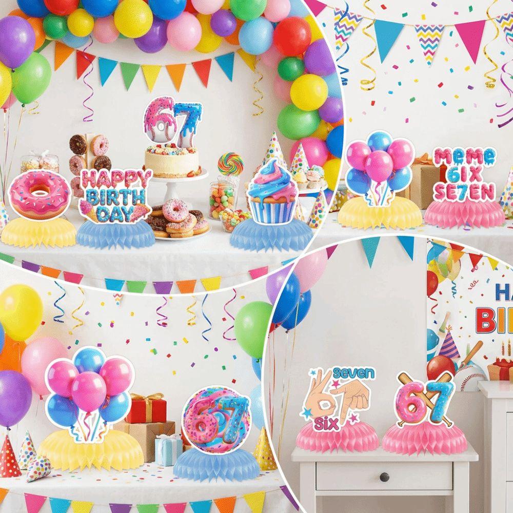 Colorful Six Seven Party Decor Ice Cream Theme 67 Honeycomb Ornaments  Birthday Party