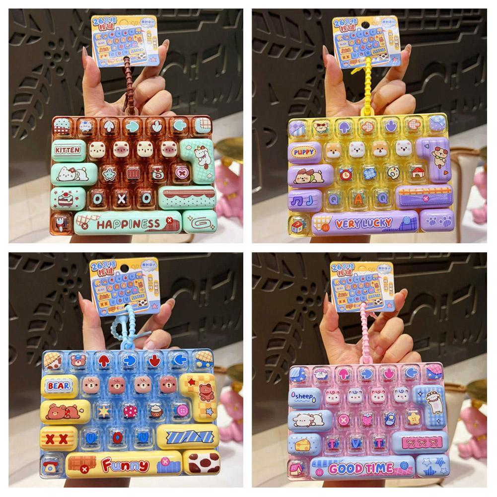 Cartoon Mechanical Keyboard Fidget Toy Pendant Stress Relief Clickable Keys Decompression Toy Backpack Keychain Hanging Ornament