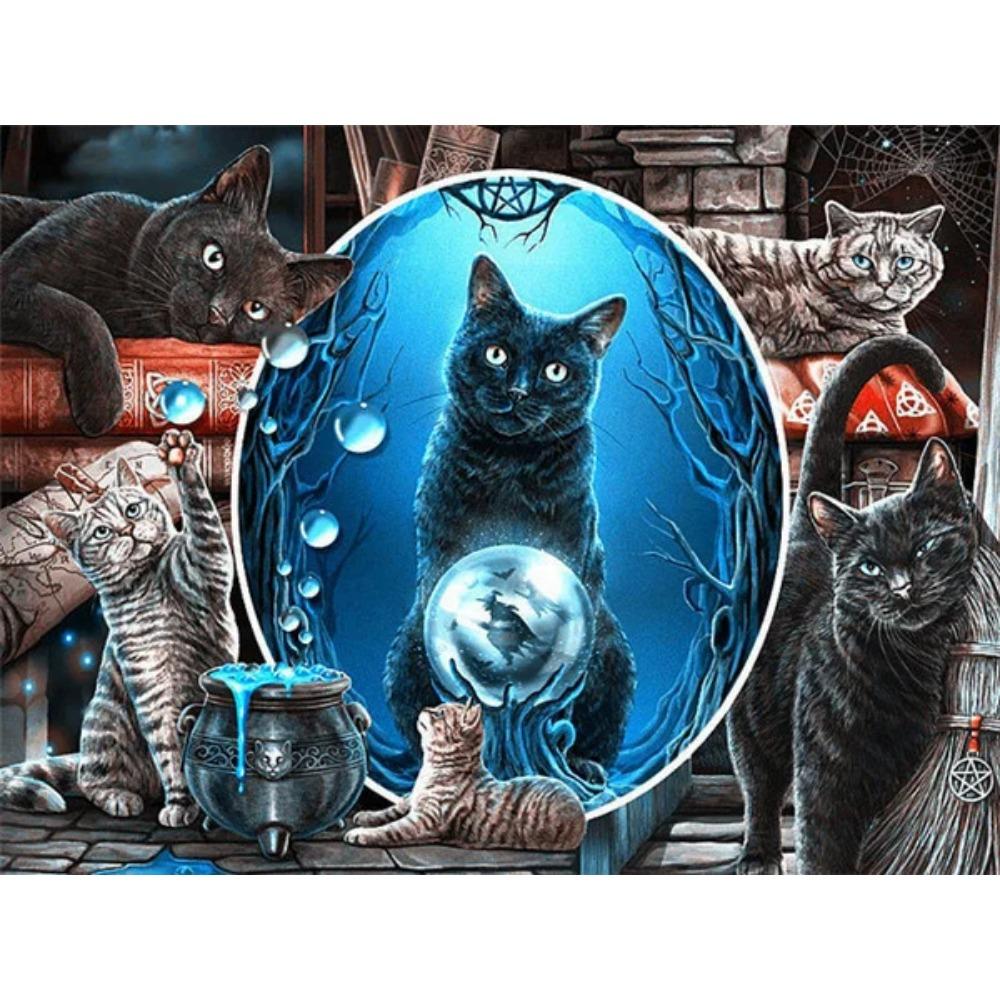 Diamant-Gemälde voller Bohrer, städtisches Feuerwerk, rundes Diamant-Gemälde, handgefertigt, niedliche schwarze Katze, Diy, frohe Weihnachten, Diamant-Mosaik-Gemälde, Heimdekoration
