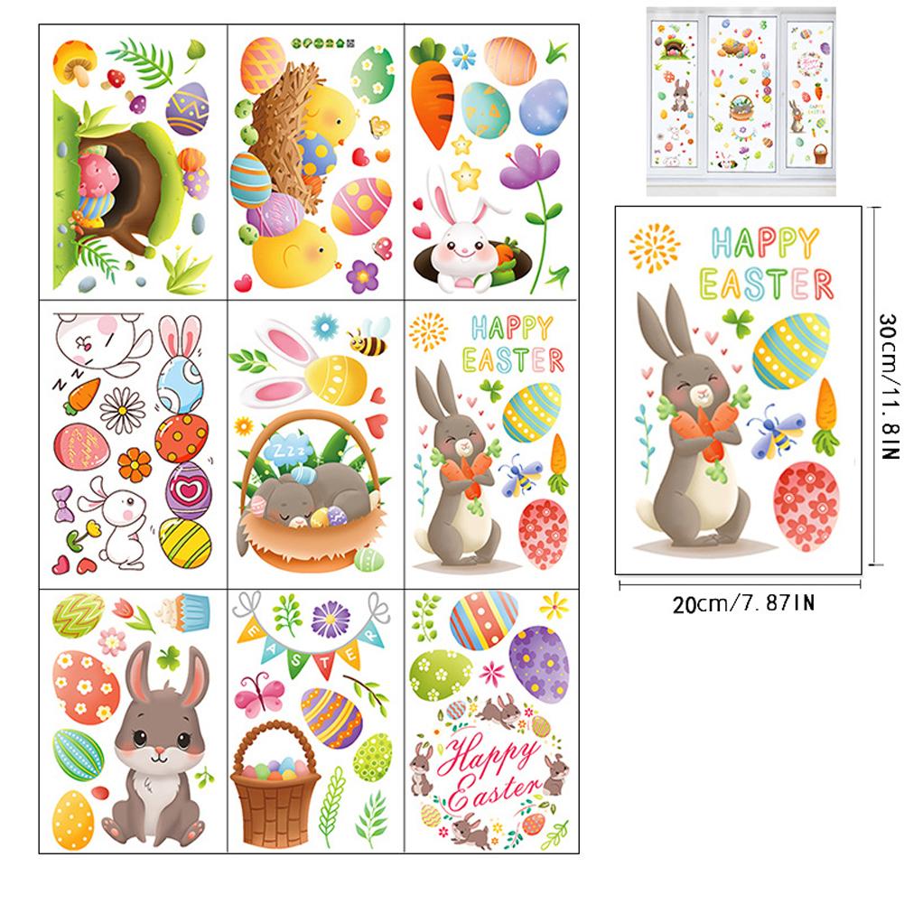 Cartoon Easter Eggs Window Stickers Self adhesive Wall Decals Party Supplies Gifts For Easter Holiday Decoration