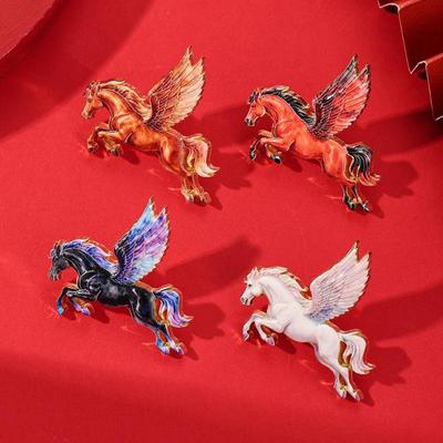 1/4Pcs  Flying Horse Brooches For Women Men Cute Animal Pony Badge Pins Clothing Bag Accessories  Year Gift