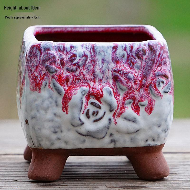 Handmade Terracotta Succulent Pot, Large Square with Gloss Glaze and Breathable Design.