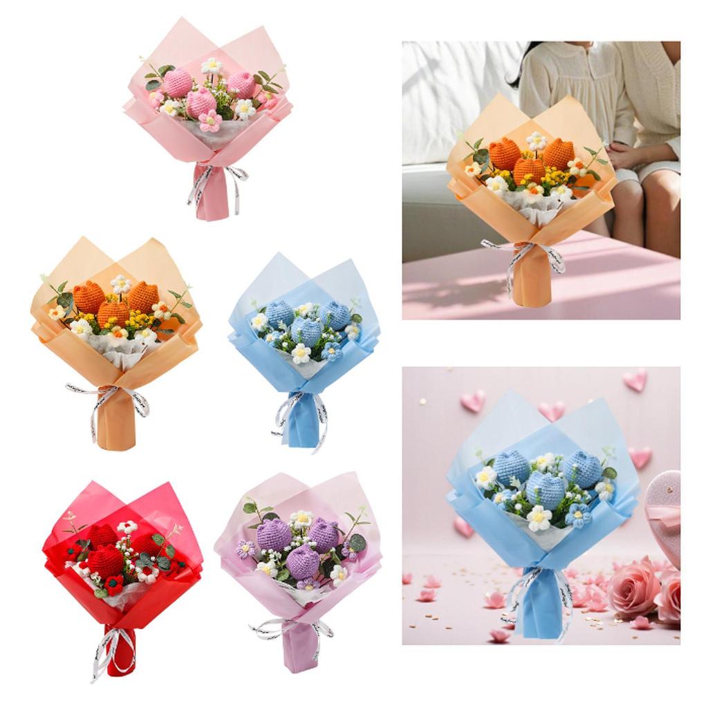 Crochet Flower Bouquet Artificial Photography Props Decorative Ornament Handmade Knitted Bouquet Gift for Family Friends