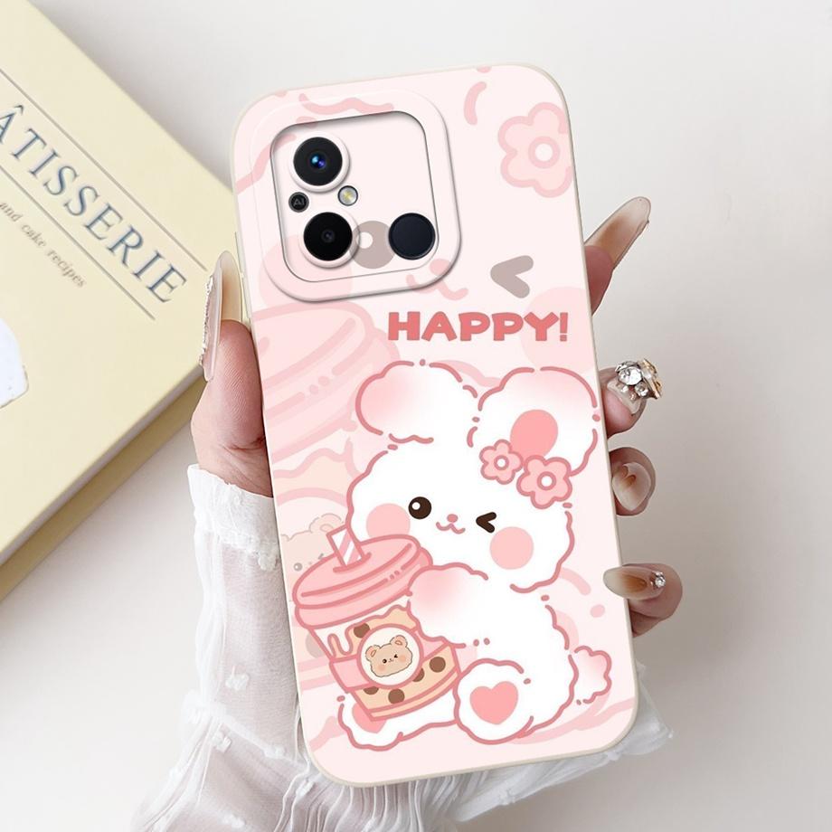 For Xiaomi Redmi 12C 11A 4G Phone Case Redmi 12 4G Poco C55 Back Cover Soft Liquid Silicone Pnada Rabbit Flower Cute Fundas