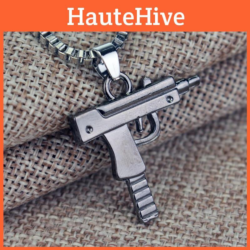Uzi Submachine Gun Geometric Alloy Pendant Chain Necklace For Men And Women Fashion Accessory