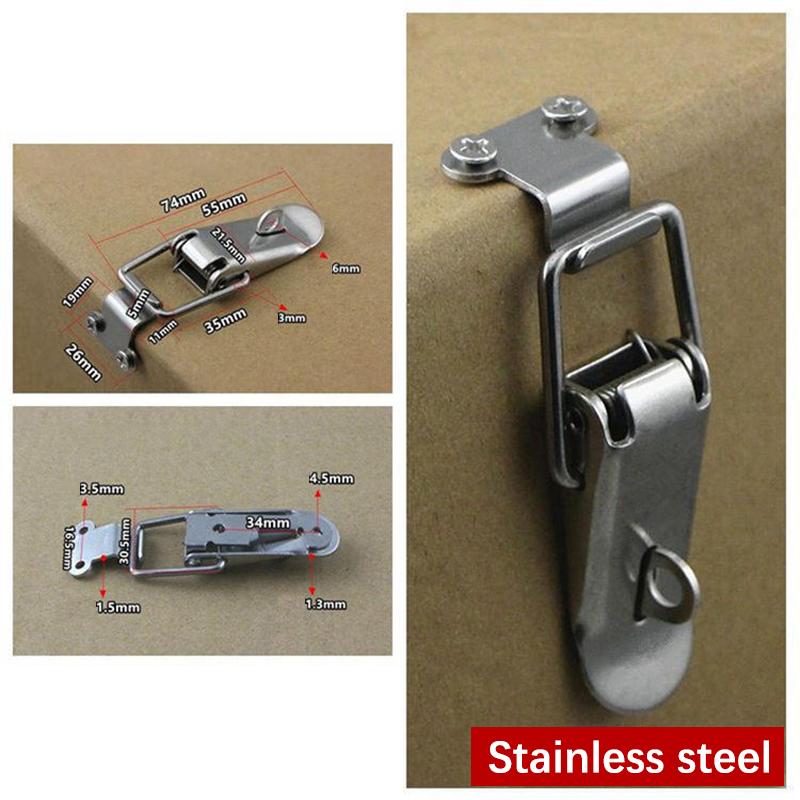 Stainless Steel Spring Loaded Draw Toggle Latch Clamp Clip Silver Hasp Latch Catch Clasp 90 Degrees Duck-Mouth Buckle Hook Lock