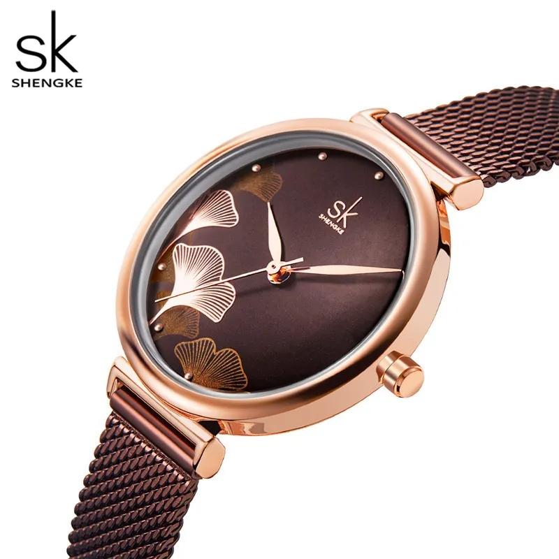 Shengke K0139 K0139L Fashion Band Luxury Business Dress Ladies Watch Waterproof Flower Wristwatch for Women Girls Gift