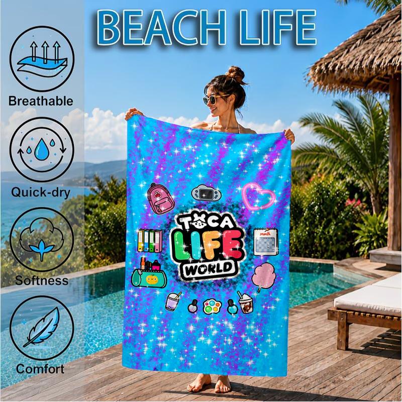 Toca Boca Game Characters In Grid Beach Towel, Quick-drying, Easy To Care For, Suitable for Both Fitness and Beach Vacations,Sports Essential