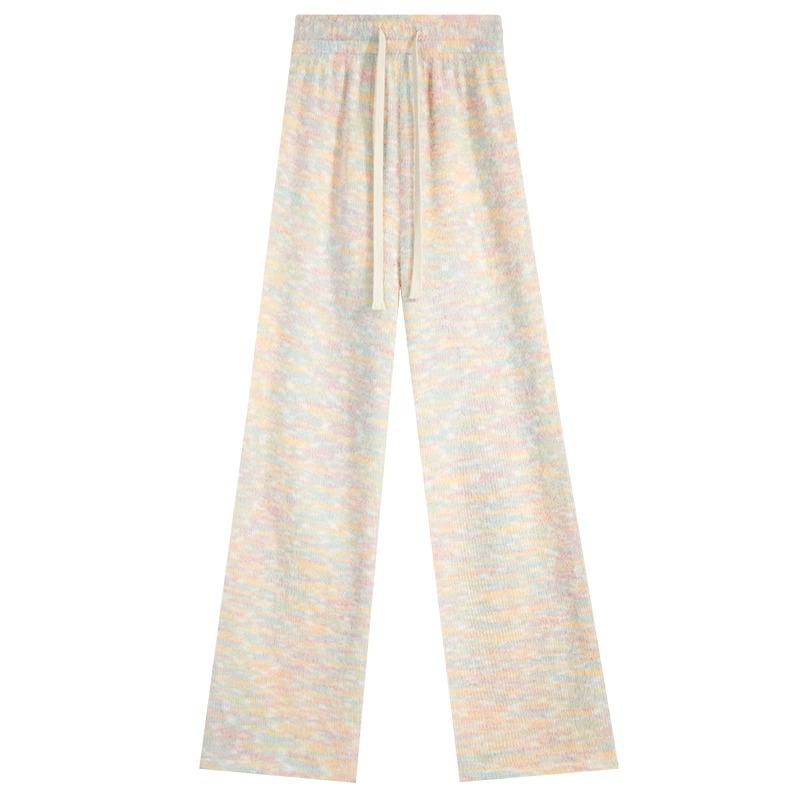 145 Plus Velvet Rainbow Glutinous Rice Sweatpants - XS Women’s High Waist Wide-Leg Pants for Autumn/Winter