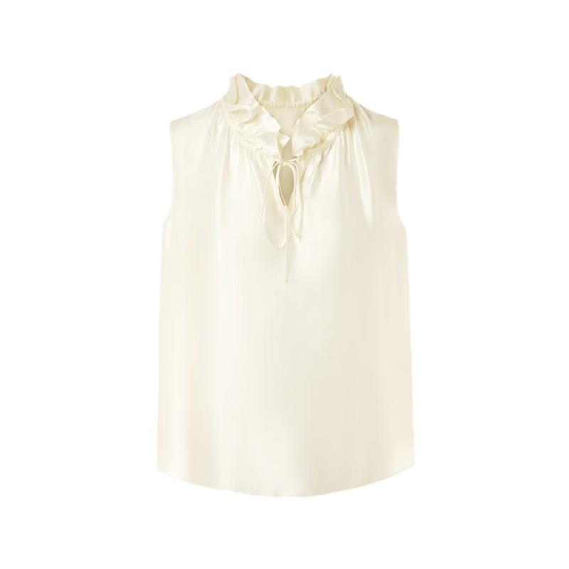 Langzi Lyocell Ruffled Tie-Neck Sleeveless Blouse XL грязно-белый