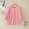 ZANZEA Blusa casual da donna a maniche 3/4 a tinta unita con scollo rotondo