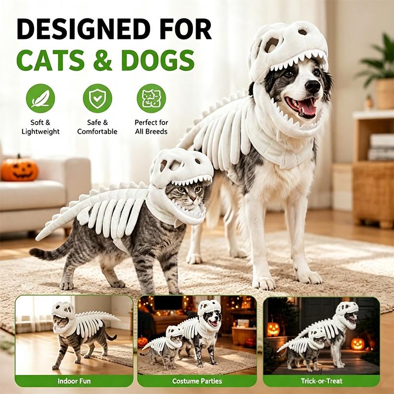 120cm/90cm Dinosaurierskelett Hundekostüm Lustiges Halloween Haustier Outfit Großes Tier Cosplay Kleidung für Hunde