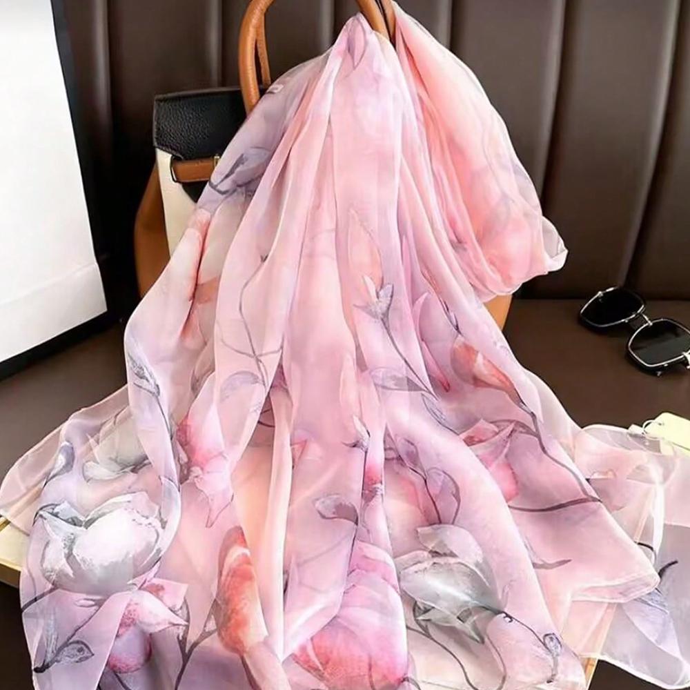 New Fashion Spring/Summer Women Floral Printing Large Shawl Beach Silk Scarf Shawls Female Long Wraps Beach Sunscreen Hijab