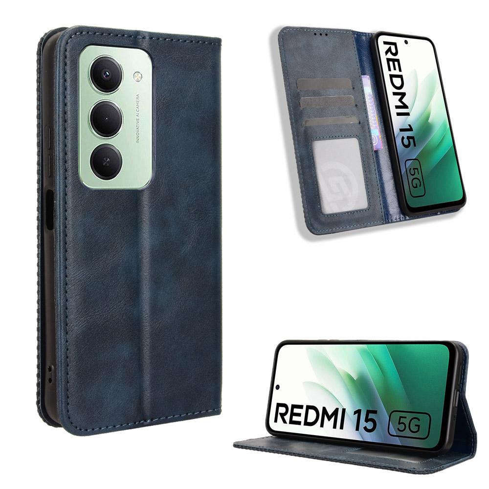 For Xiaomi Redmi 15 5G (Global) (169mm) Leather Case Wallet Stand Retro Texture Phone Cover