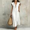 Dames Mouwloos Losvallend Maxi Jurk Boheemse Stijl V-hals Ruche Afwerking Casual Zomer Lange Jurk met Zakken