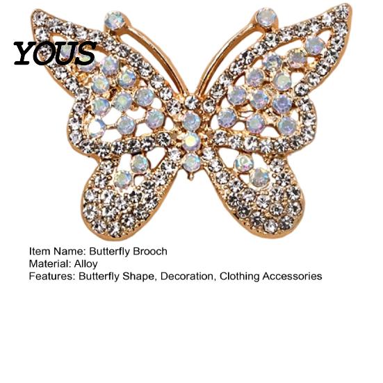 Electroplated Brooch Rhinestone Butterfly for Women, Vintage Lapel Lightweight Metal Pin, Hats Clothes Dress Decorative Jewelry Accessories