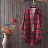 Women's Loose Fit Long Sleeve Plaid Shirt - Sun Protection, Mid-Length, Plus Size, Black/White, Spring/Autumn Design