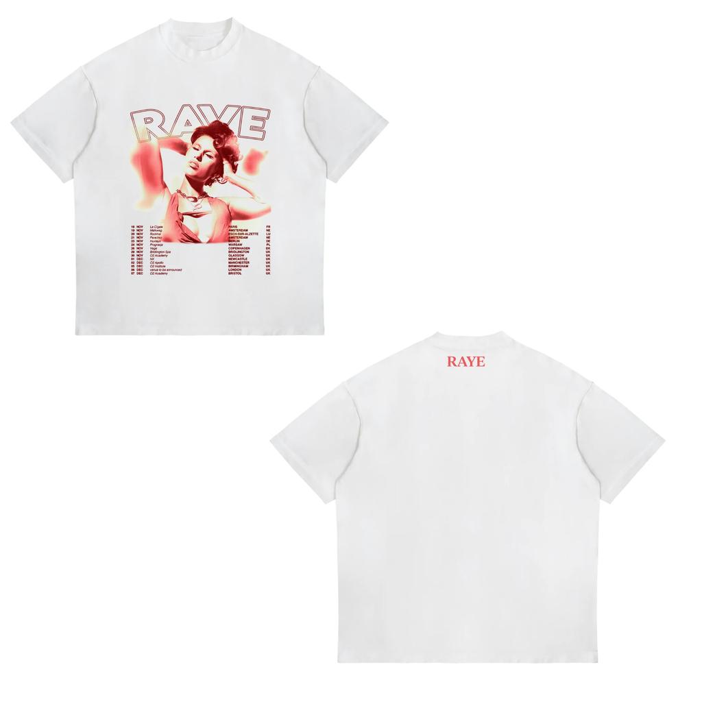 2026 UK Zpěvačka Raye Tour Tričko Jedinečné Módní Krátký Rukáv Tričko Hip Hop Styl Kulatý Výstřih Unisex Dámská Trička Streetwear Tričko