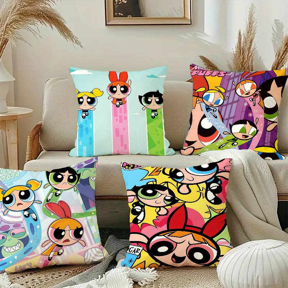 The Cartoon P-Powerpuffs Star Girls Pillow Case Square Pillow Bedroom Sofa Leisure Comfort Cushion Car Home Decoration