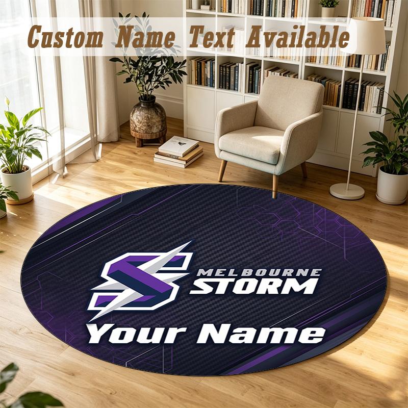 Round Rug Custom NameMelbourne Storm Pattern Non Slip Carpet Home Floor Decor