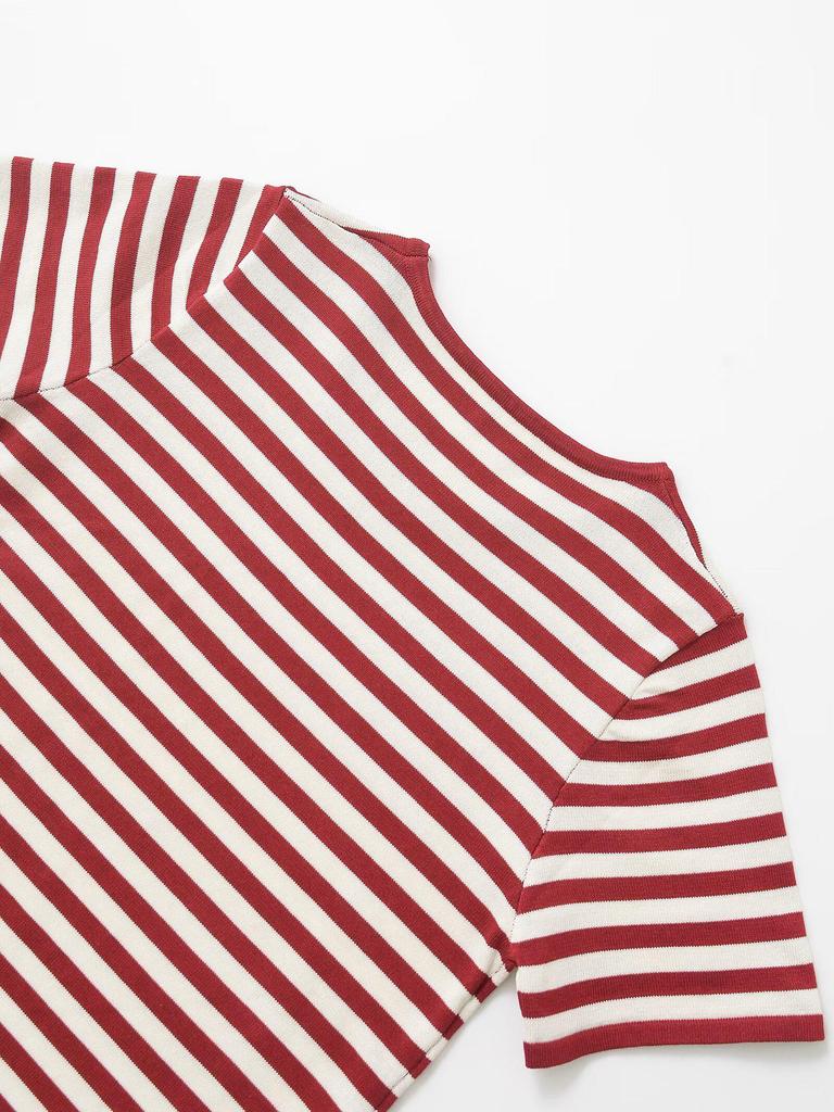 2025 Spring Women's Striped Short Sleeve Knitted Top - European & American Style Fashion