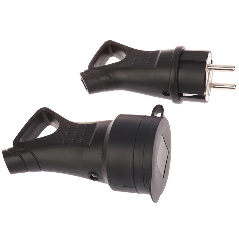 Eu Rubber Waterproof Socket Plug Electrial Grounded European Connector With Cover Ip54 For Diy Power Cable Cord 16A 250V
