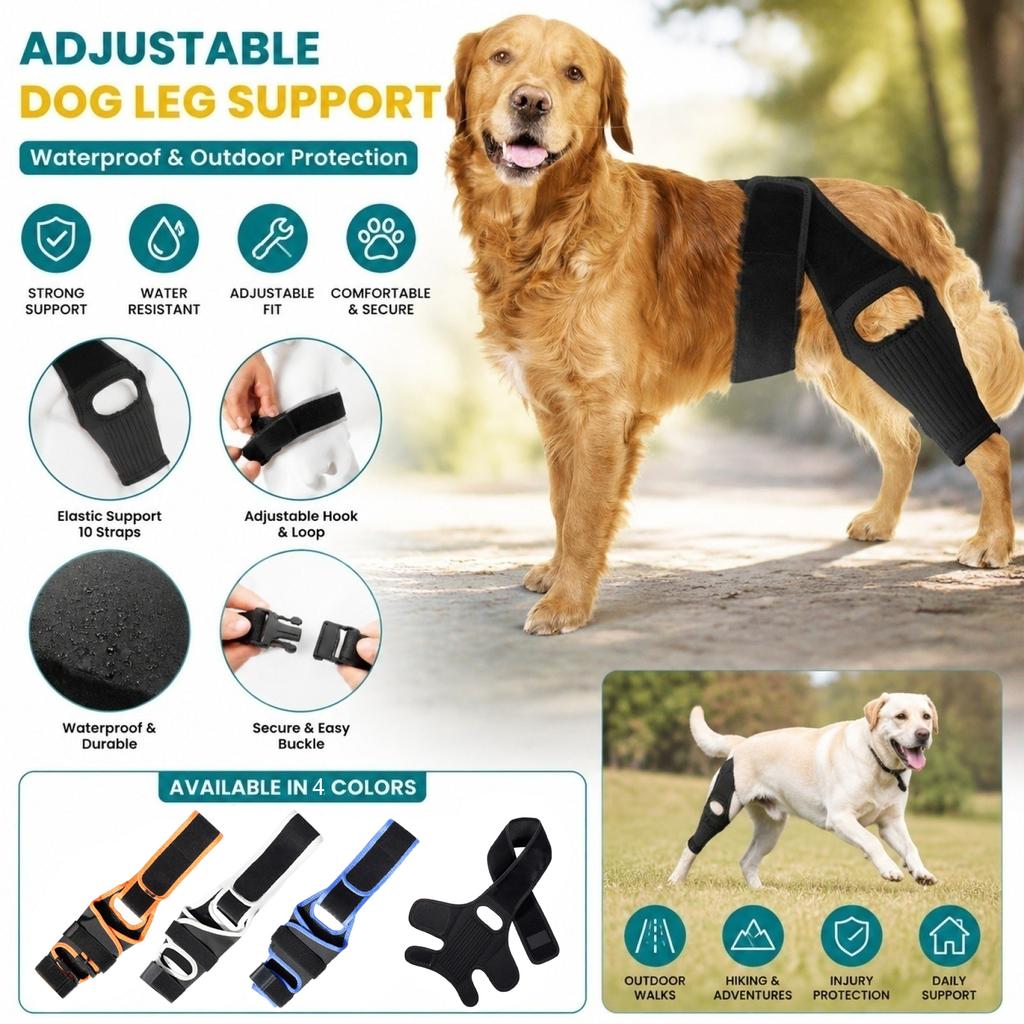 Adjustable Dog Leg Brace Support with Removable Stiffening Strips and Collar Strap for Pet Limb Protection and Stability HT2 Model