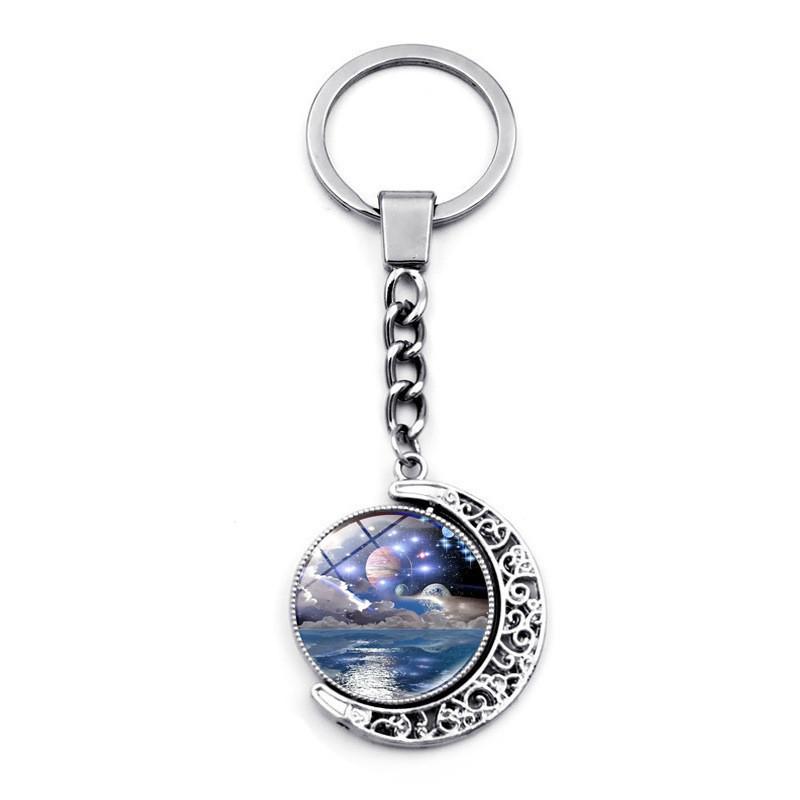Mystical Starry Sky Double-sided Rotating Moon Pendant Keychain Creative Design
