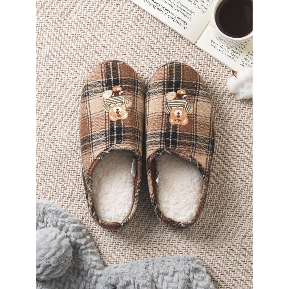 Daiso Plaid Embroidery Living Room Shoes 230 250 Mm Brown