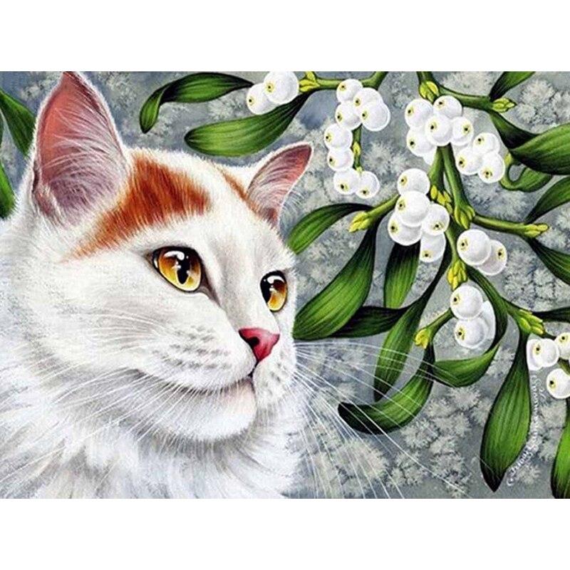 Nuovo 5D Pittura Diamante Fai da Te Gatto Fiore Ricamo Diamante Animale Punto Croce Trapano Rotondo Completo Decorazione Casa Arte Manuale Regalo