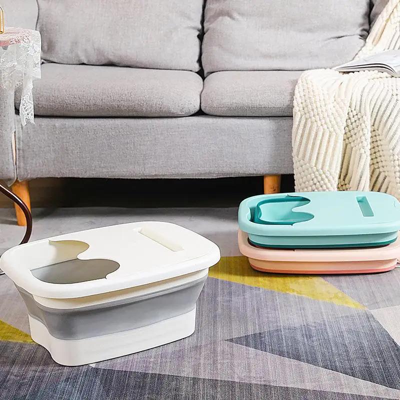 Folding Foot Bath Bucket Silicone Foot Bath Basin Massage Washing Bucket Bathroom Accessories Easy Hold Footbath for Adult Kid