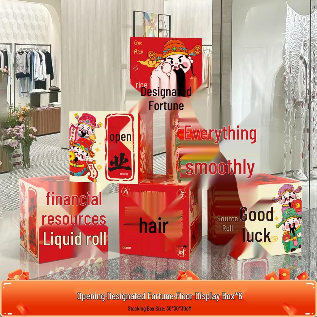 Grand Opening Ceremony Decoration Set: Store Atmosphere Arrangement with Display Stands and Floor Display Boxes