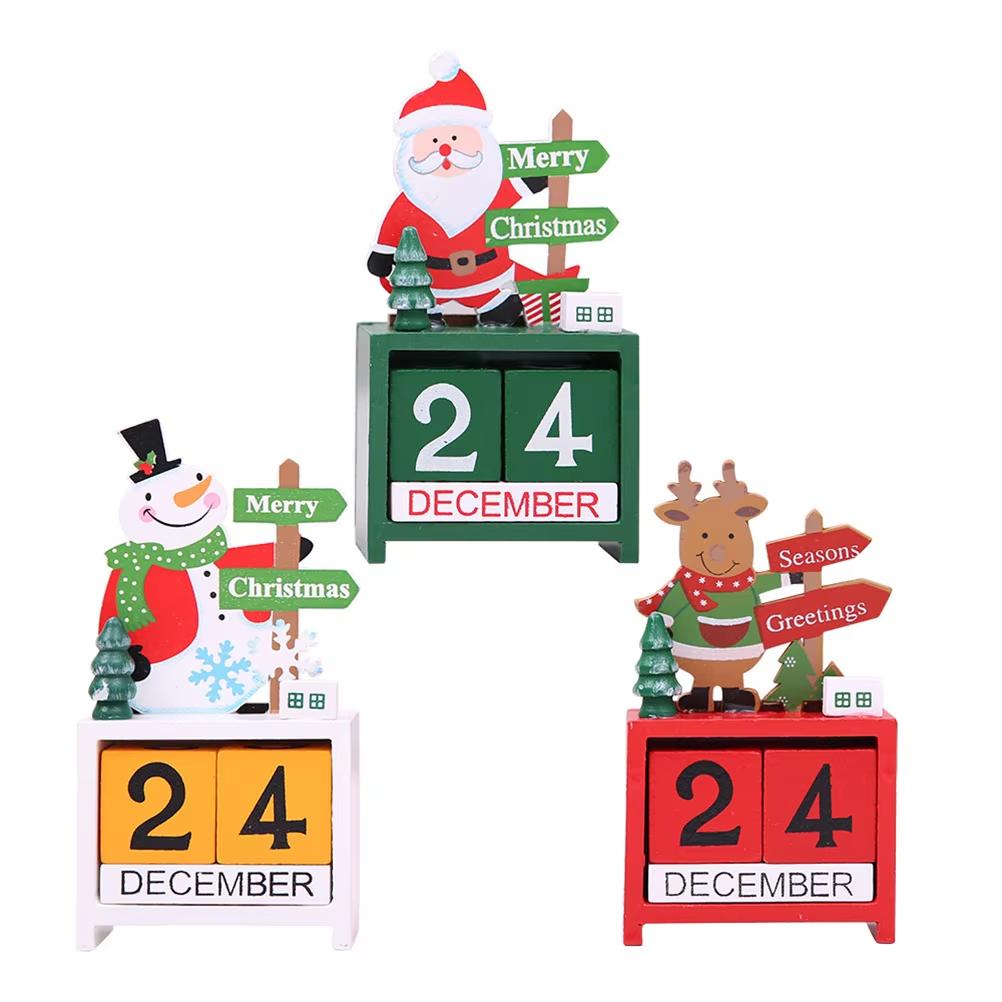 Santa Claus Christmas Tree Gift Wooden Calendar Desktop Decoration Ornaments Wooden Calendar Ornaments For Home Decoration