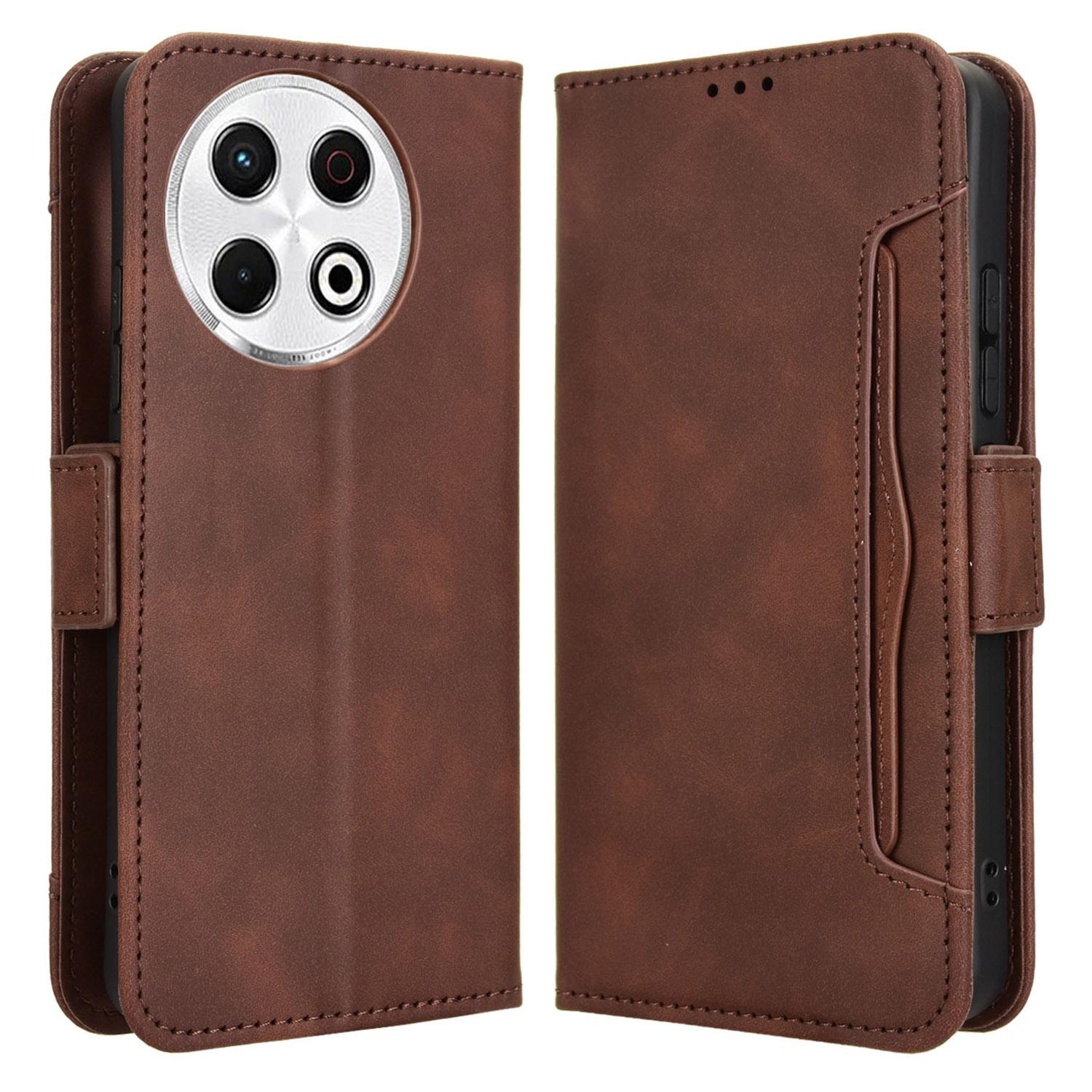 

Для TECNO Spark 30 Pro 4G KL7 Шкіряний чохол-книжка з кількома відділеннями для карток Brown