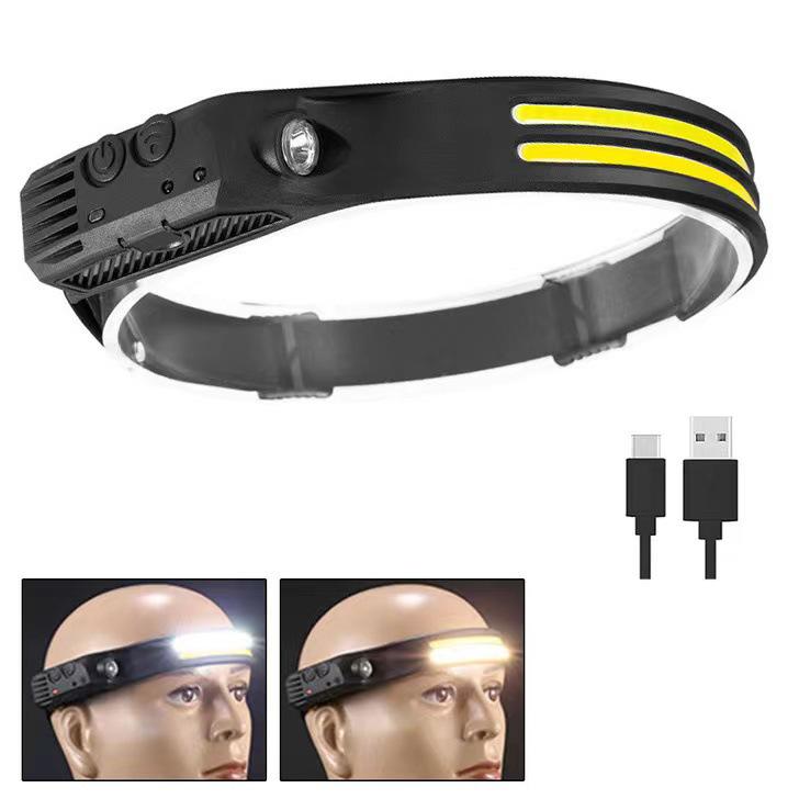 COB Silicone Dual Light Source LED Headlight: Strong Light for Outdoor Riding, Night Fishing, and Running with Red and Yellow Modes
