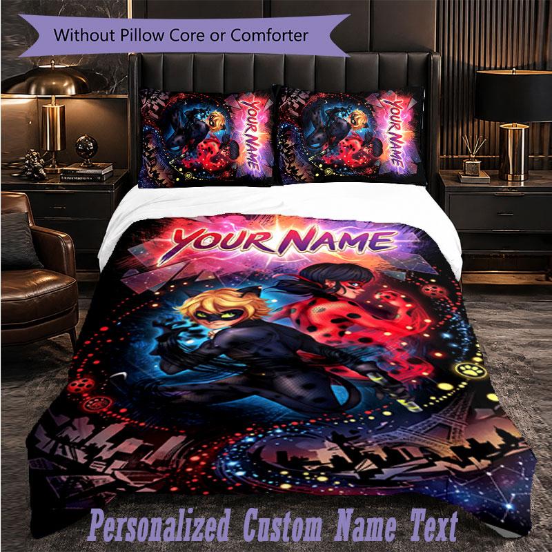Personalized 3Pcs Bedding SetMiraculous Ladybug Custom Text Duvet Cover Pillowcase Set Bedroom Gift
