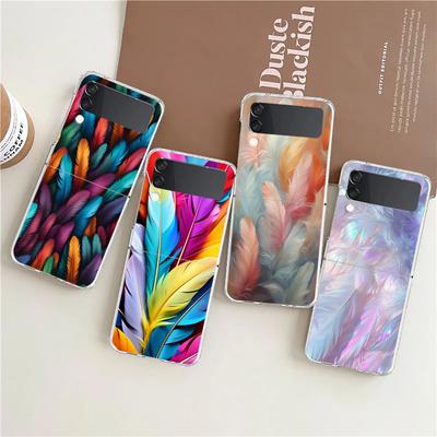 Phone Cover For Samsung Galaxy Z Flip 6 5 4 Case Transparent For Samsung Z Flip 3 Hard PC Shell Fashion Gradient Feather Pattern