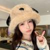 Women Students Cute Plush Dog Long Ear Bucket Hat Autumn Winter Warm Windproof