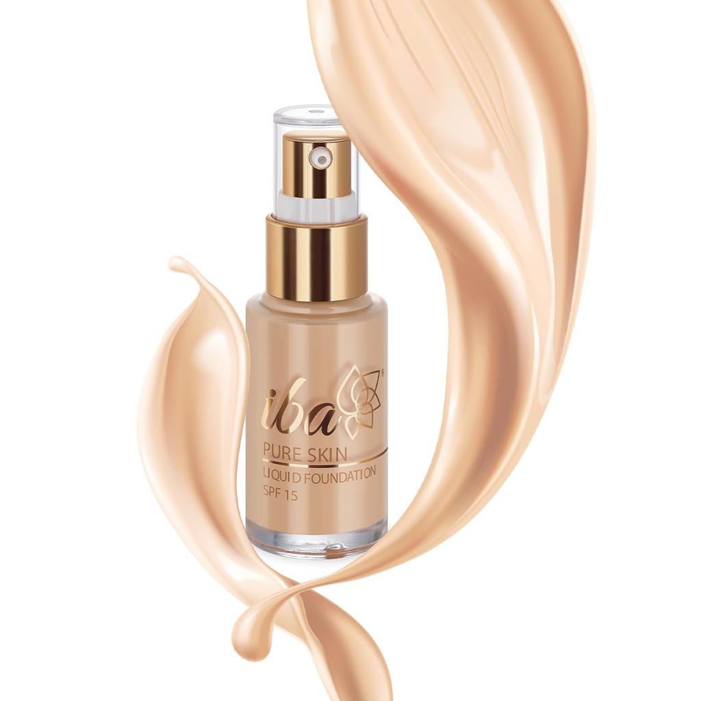 Iba Pure Skin Liquid Foundation - Natural Beige, 30ml | Full Coverage | Long Lasting | Lightweight | Oil Free Dewy Finish | SPF 15 | Halal Certifie