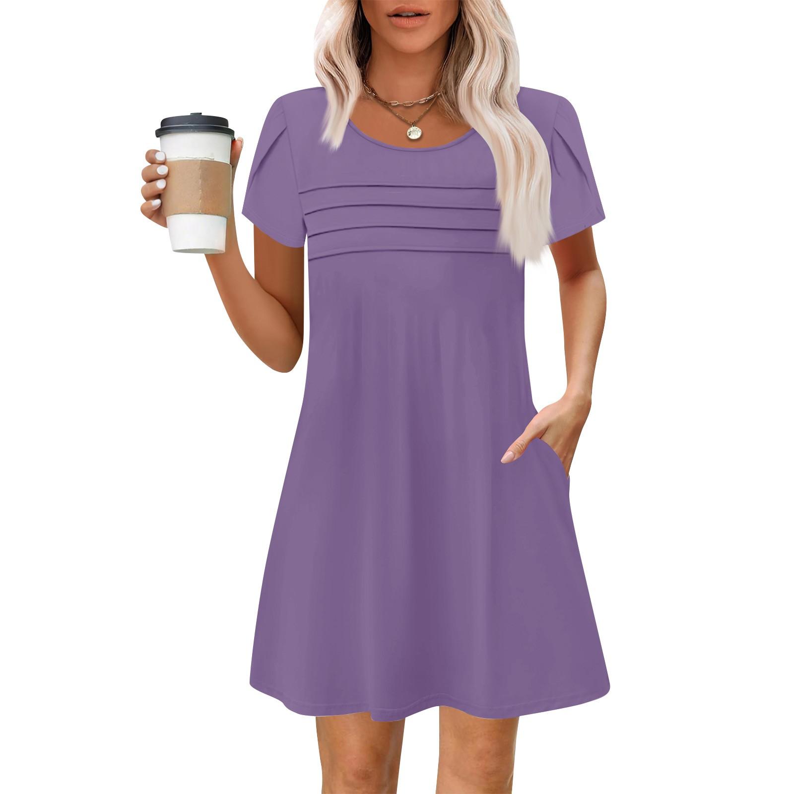 

Женские летние повседневные лепестковые узкие полосатые плиссированные однотонные платья XXL фиолетовый