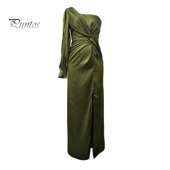 

Женское вечернее платье на одно плечо без рукавов с разрезом по низу, однотонное, с заниженной талией, плиссированное, однотонное, с открытыми плечами, коктейльное, вечернее, макси-платье, бальное платье S темно-зеленого