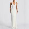 2026 European & American Spliced Ribbon Camisole Halterneck Slim Fit Long Dress