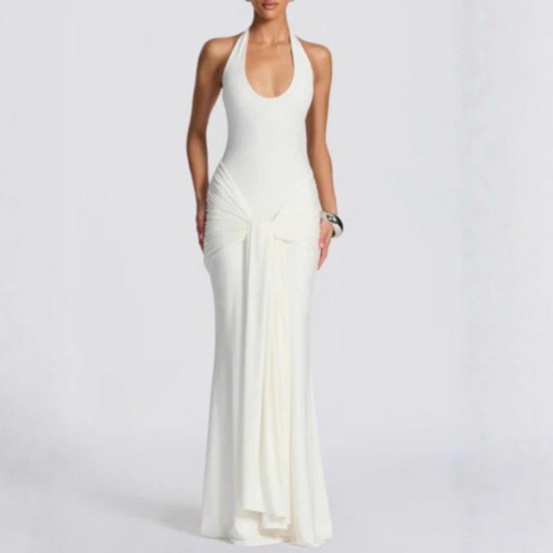 2026 European & American Spliced Ribbon Camisole Halterneck Slim Fit Long Dress