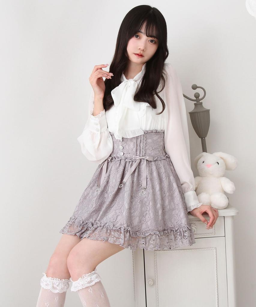 Choose your favorite lace frill ribbon skirt, long, lavender gray, size 3L, mass-produced, landmine style, sickly cute, Yumetenbo