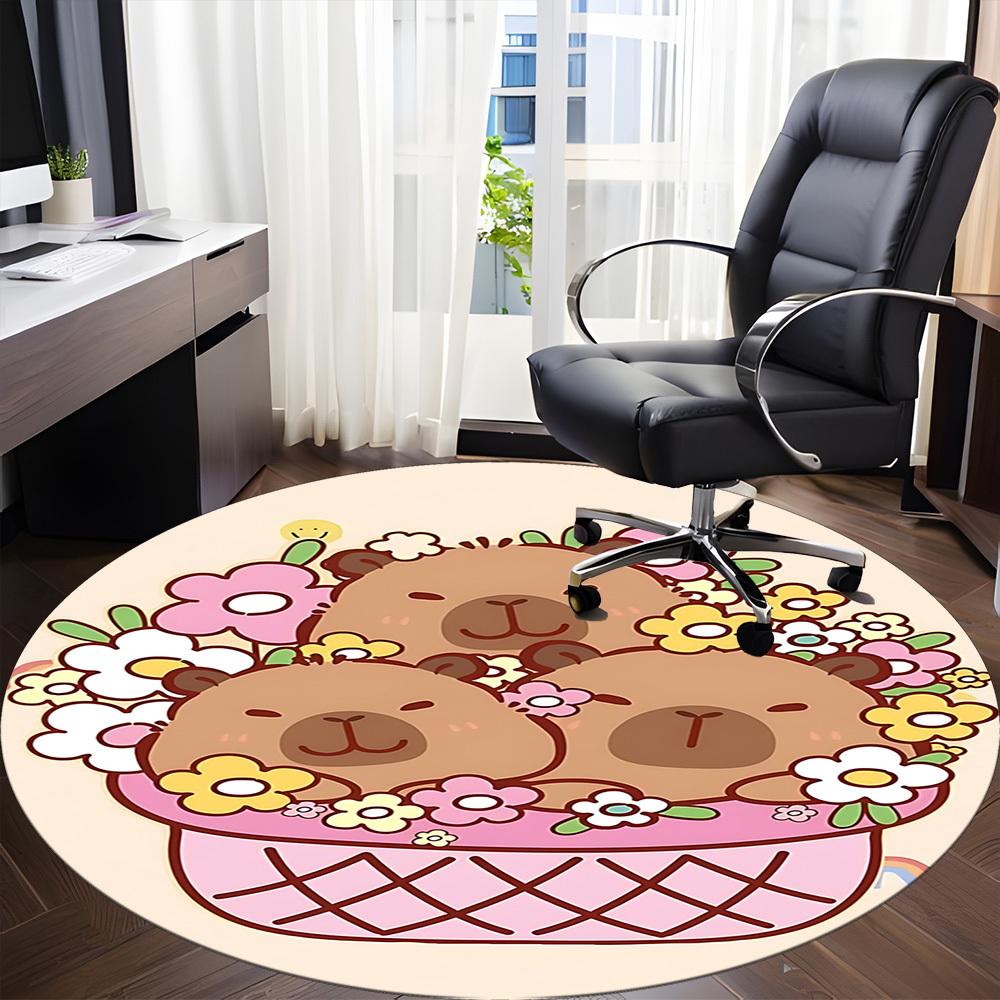 1pc Cute Capybara Floral Basket Chair Carpet for Office, Soft Comfortable Mat For Office, Living Room, Bedroom, Machine Washable Carpet Yy251112176
