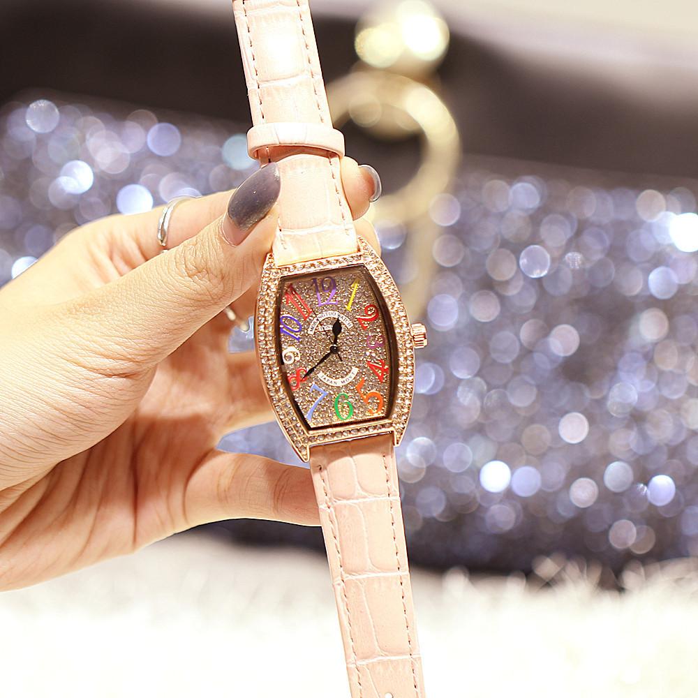 Same Fashion Retro Women'S Watch, Wine Barrel Type Diamond-Encrusted Digital Belt Waterproof Watch