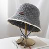 Patch Button Contrasting Edge Strap Knitted Hat Women's Autumn and Winter Casual Versatile Bucket Hat Vacation Sunshade Bucket Hat Tide